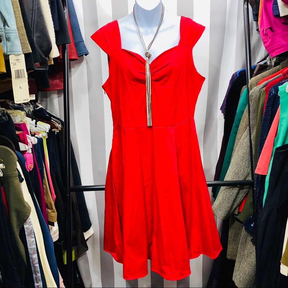 Red Fit an Flare with Small Cap Sleeve